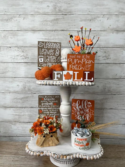 Fall tiered Tray mini floral arrangement, Fall tiered tray decor, Fall home decor, mini wicker basket floral arrangement for tiered tray